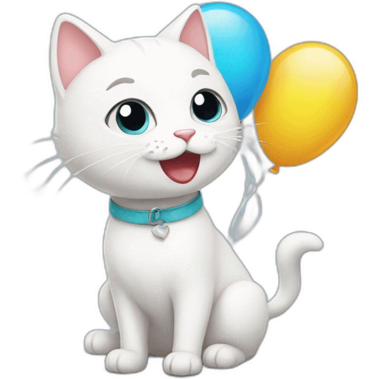 white-cat-Celebrating-balloons  emoji