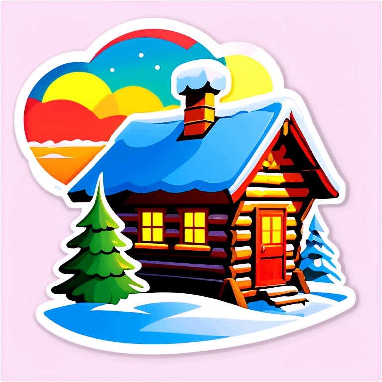 Eine Hütte im Wald mit Glasdach , Winterlandschaft, Schnee und Nordlichter am Himmel emoji