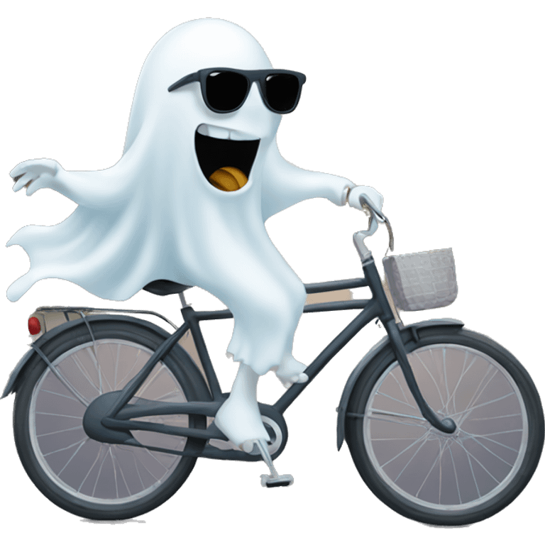 A ghost with sunglasses riding a bike emoji