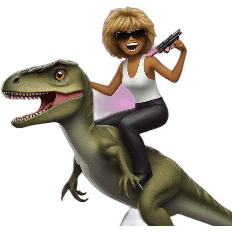 Tina turner riding a velociraptor whilst shooting lasers emoji