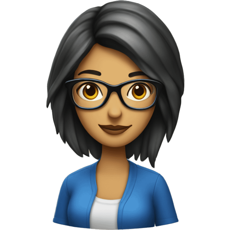 chica morena con ojos azules y gafas llevando un libro emoji