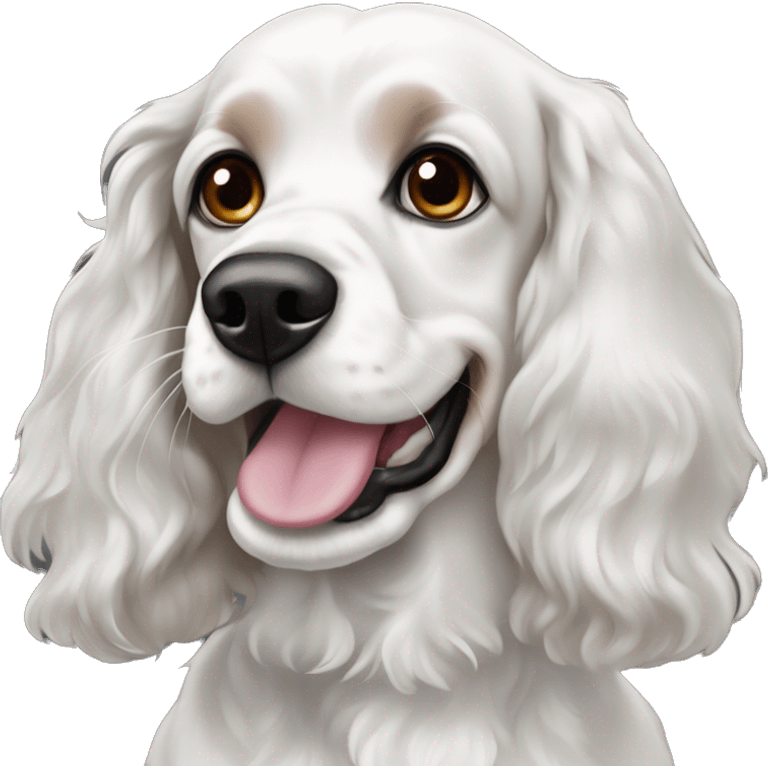 Black and white Cocker spaniel with heterochromia emoji