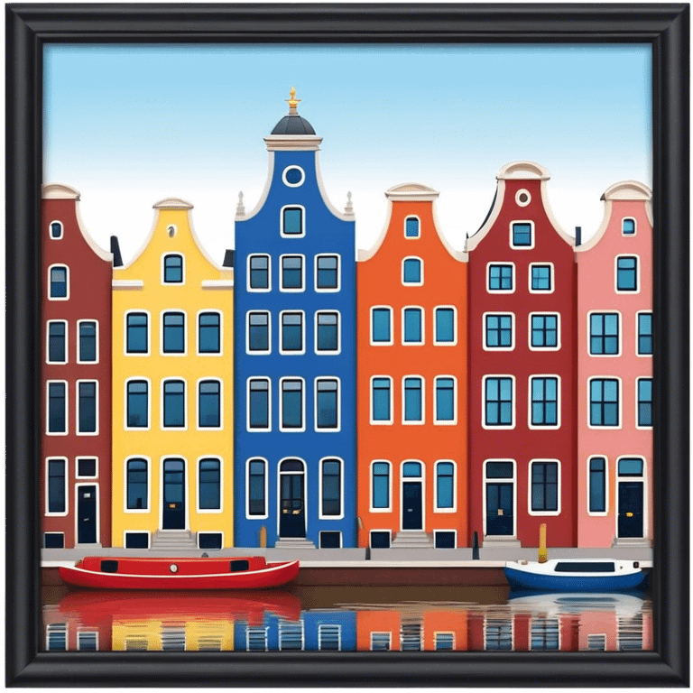 Cinematic Realistic Amsterdam Canal Houses Landmark Emoji, featuring narrow, gabled facades in vibrant colors. emoji