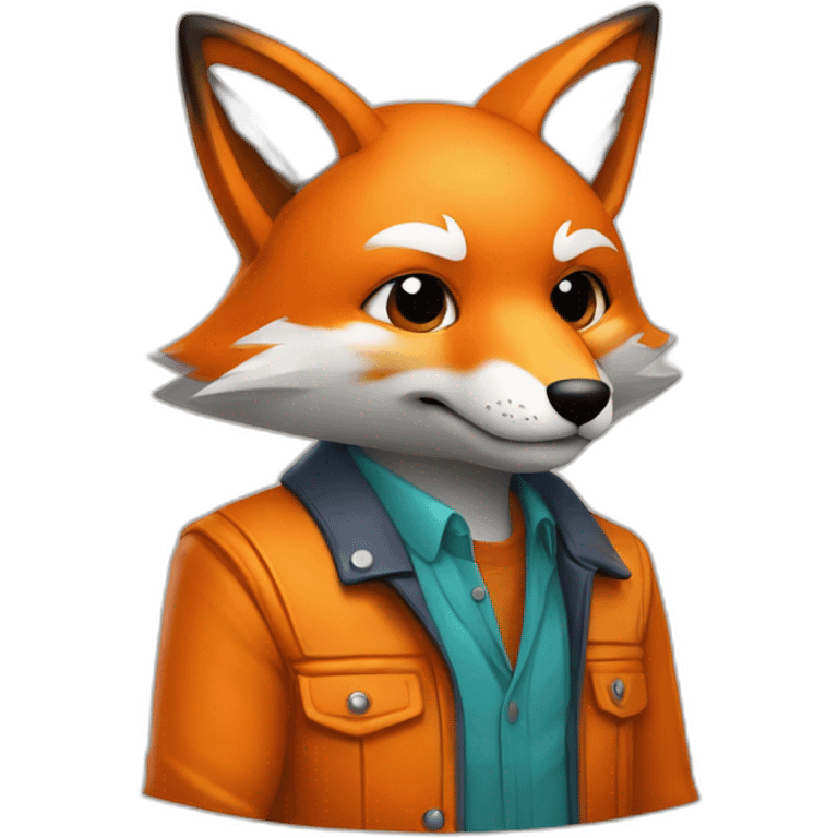 2d flat Fox in orange jacket with Rubic’s Cube emoji