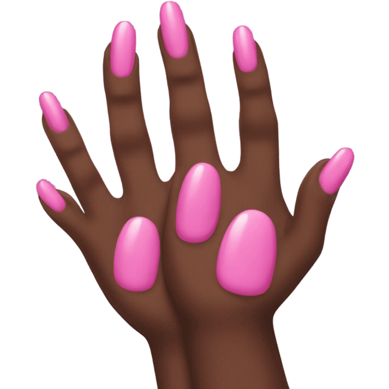 Dark skin hand with pink nails emoji