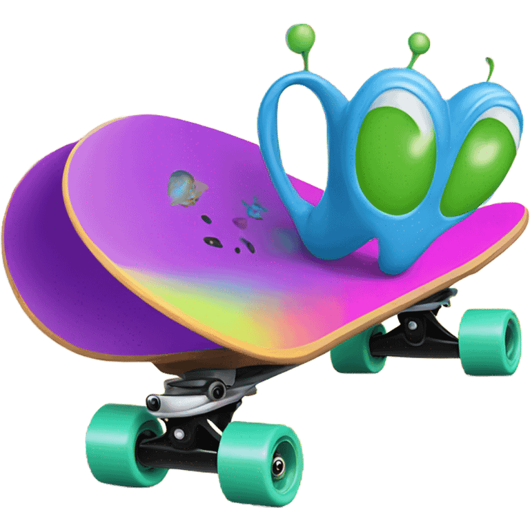 skateboard with alien stickers emoji