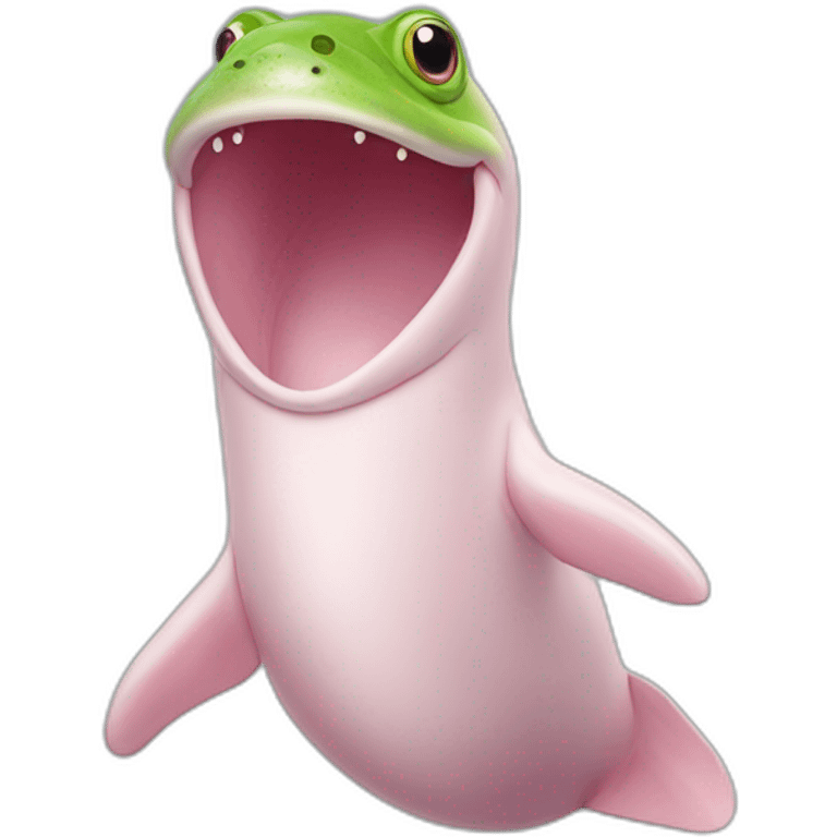 Pink beluga whale with the face of a frog emoji