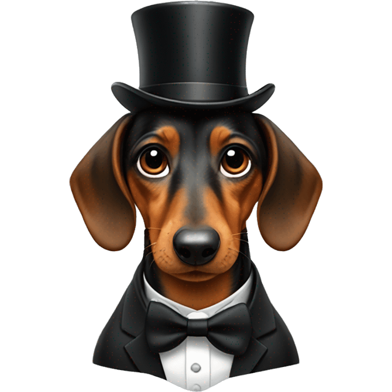 Daschund in a tuxedo wearing a tophat and a monacle emoji