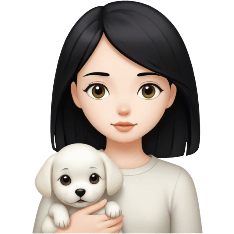 girl with black straight her with her white puppy emoji