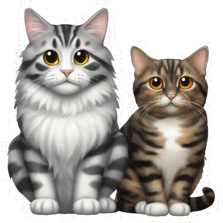 A silver tabby cat sitting next to a tortoiseshell cat  emoji