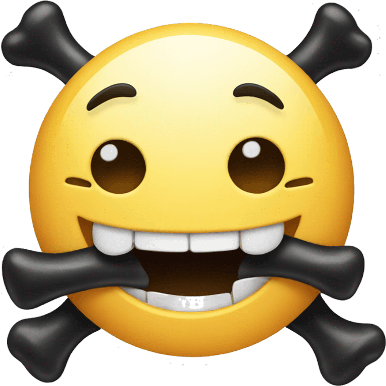 Emoji smiling with a black bone inside emoji