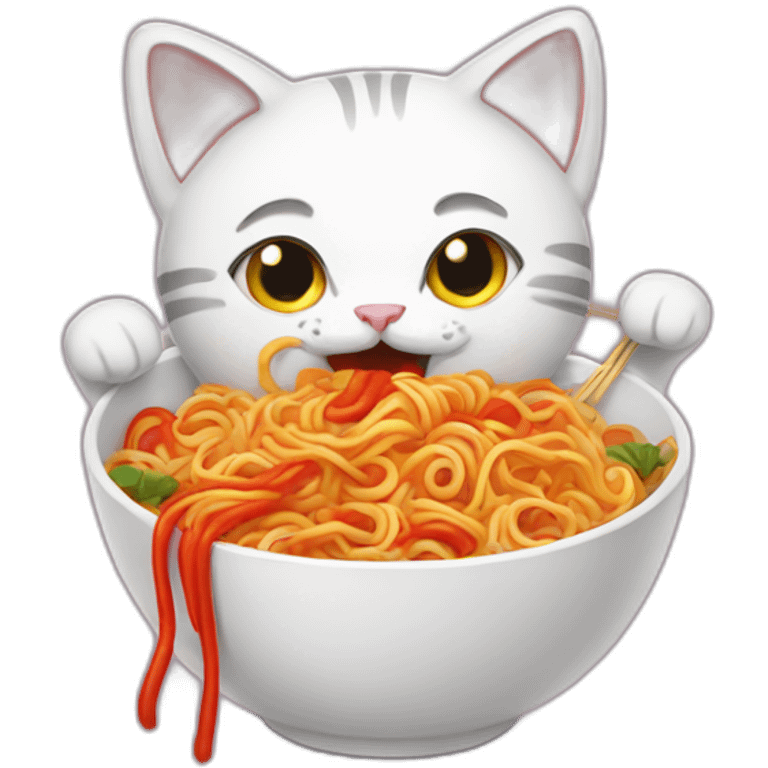 Cat eating spicy noodles emoji