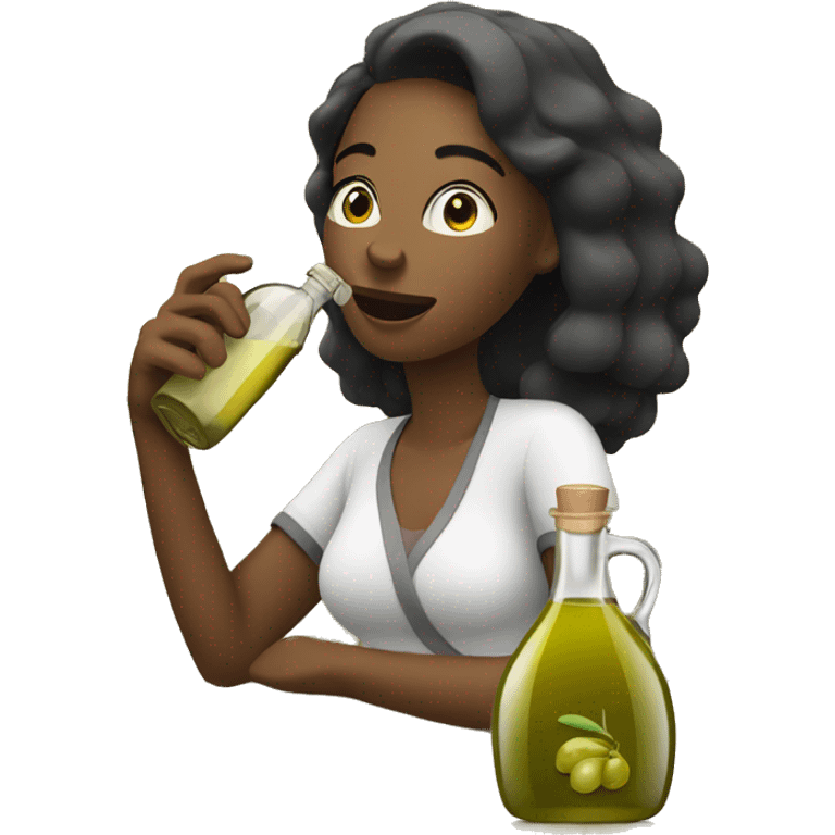 Woman drinking olive oil from bottle emoji