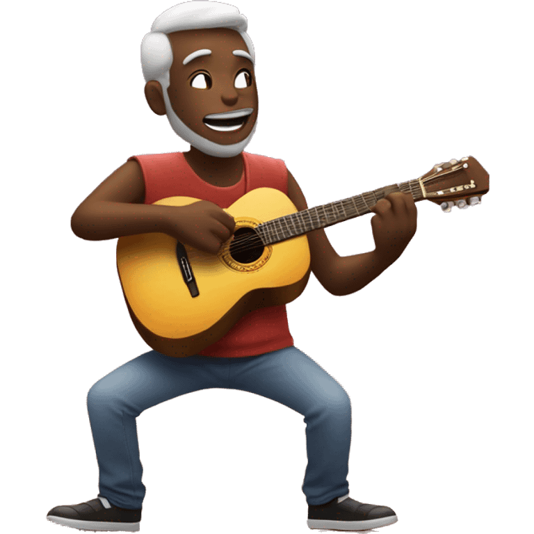 Una papa tocando una guitarra al frente de un atardecer  emoji