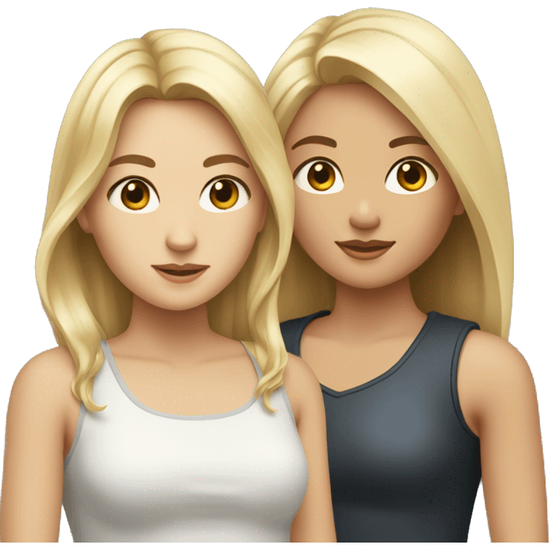 two girls, a blonde and a brunette, the blonde has short hair, the brunette has long hair emoji