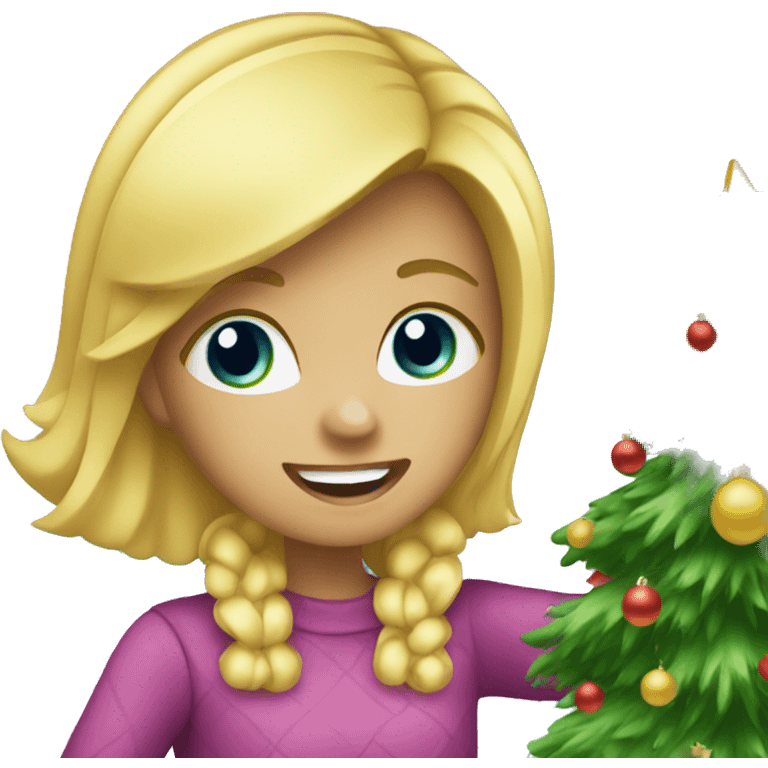 Blond Girl decorating a Christmas tree emoji