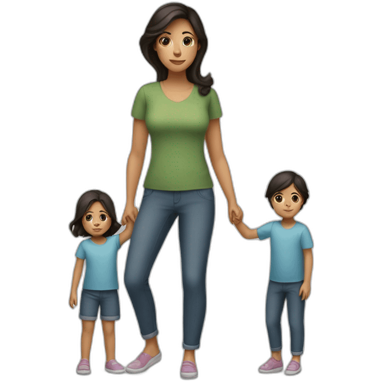 mother and 2 child with dark hair5 and white skin full length emoji