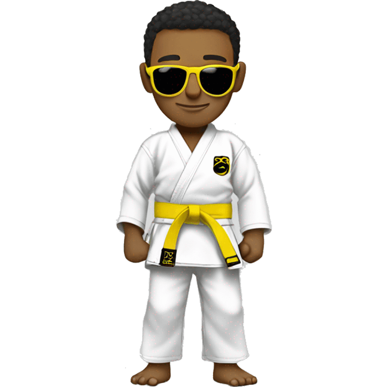 Cool boy with jiujitsu gi with a yellow belt and sunglasses emoji