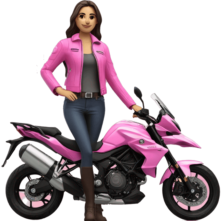 Moto benelli trk 502X color rosa con mujer conductora emoji