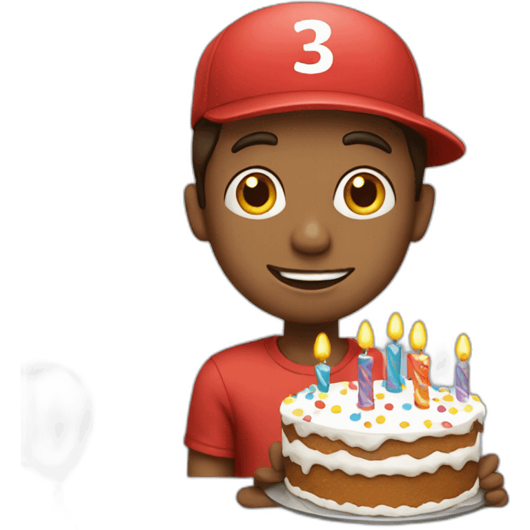 Birthday boy with cap and cake and balloons  emoji