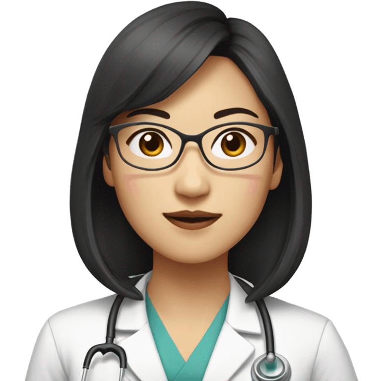 east Asian medical doctor woman with glasses with long hair and bangs and pink lips emoji