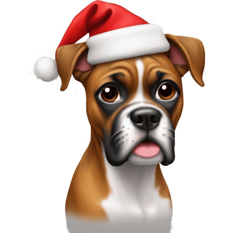 Boxer Dog with a Christmas hat emoji