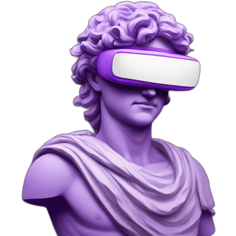 an EMOJI OF A ancient young greek statue, wearing VR headset, purple colors, DIGITAL UNIVERSE emoji