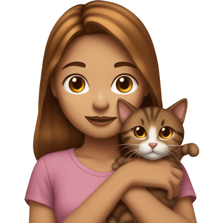 girl with brown hair and caramel highlights holding cat emoji