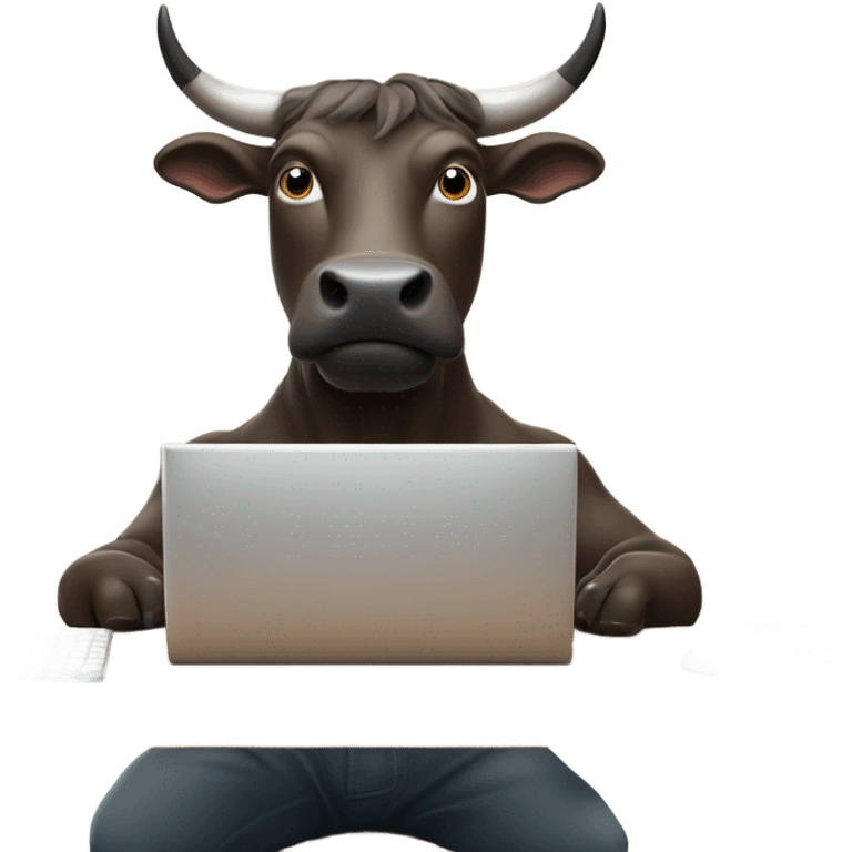 happy bull using computer emoji