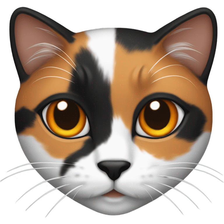 Calico cat with a black face emoji