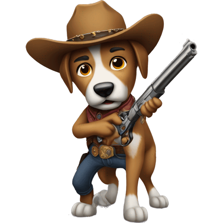 Dog Animatronic as cowboy holding a gun emoji