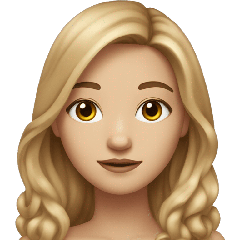 A girl with long light brown hair, hazel eyes, fair skin, long eyelashes and drawn eyebrows emoji