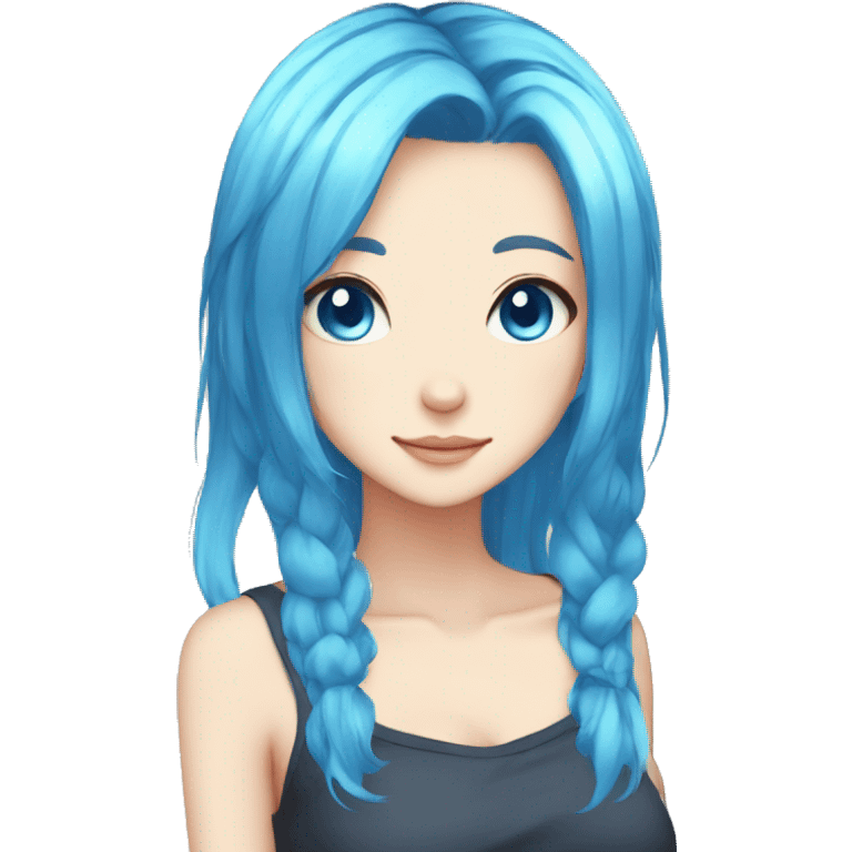 Anime catgirl blue hair, blue eyes, long hair emoji