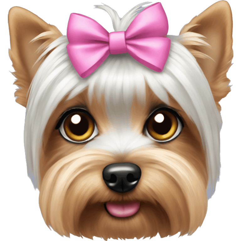 White and black Yorkie with a pink bow emoji