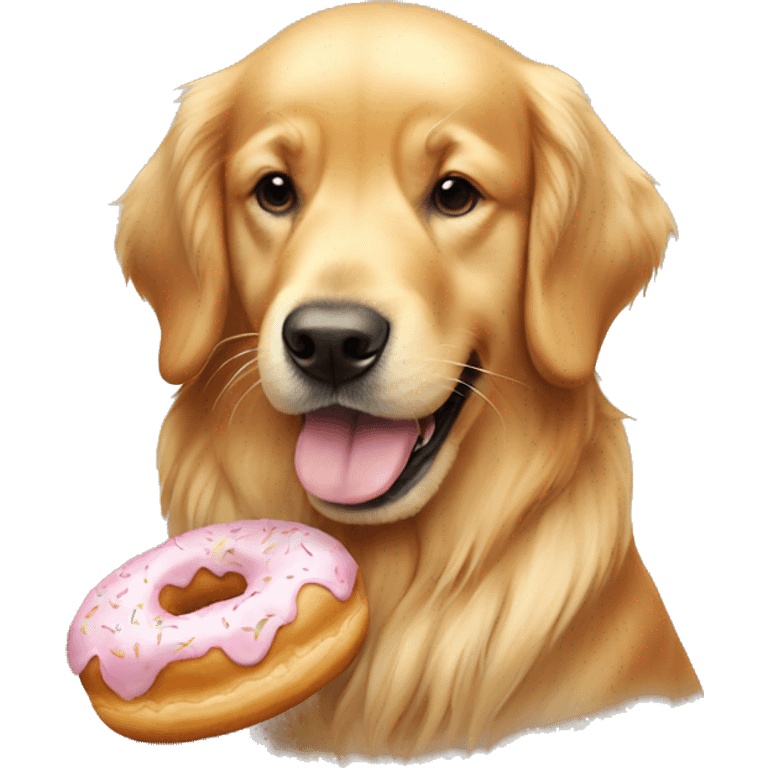 Golden retriever eating doughnut emoji