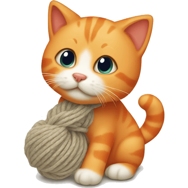 Little orange cat playing with wool  emoji