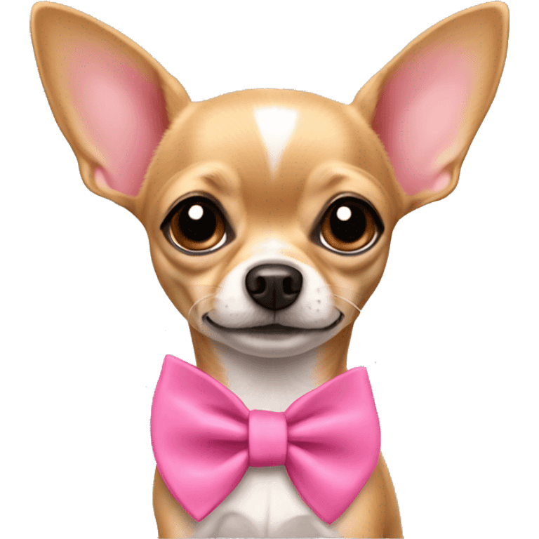 Short haired chihuahua with a pink collar that has a bow. Just her head. Her ears Stand up. She is tan only emoji