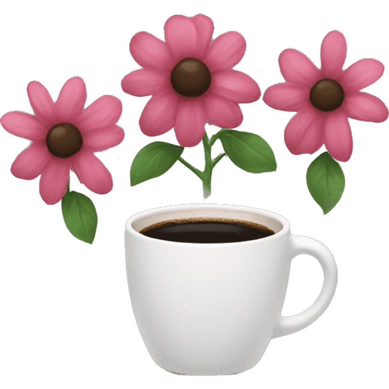 black coffee with a mug with flowers emoji