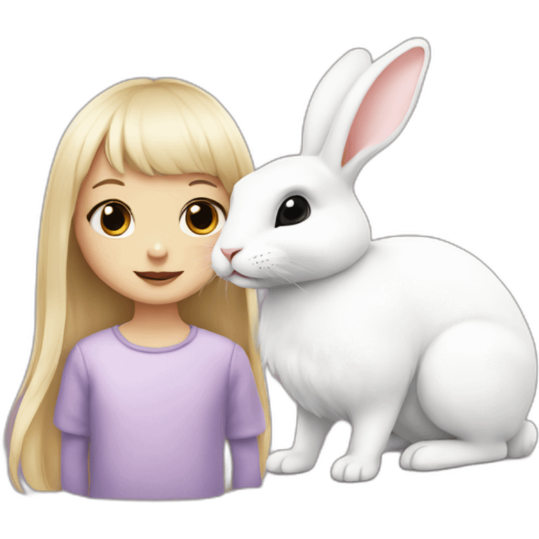 white rabbit with a little girl with black bangs emoji