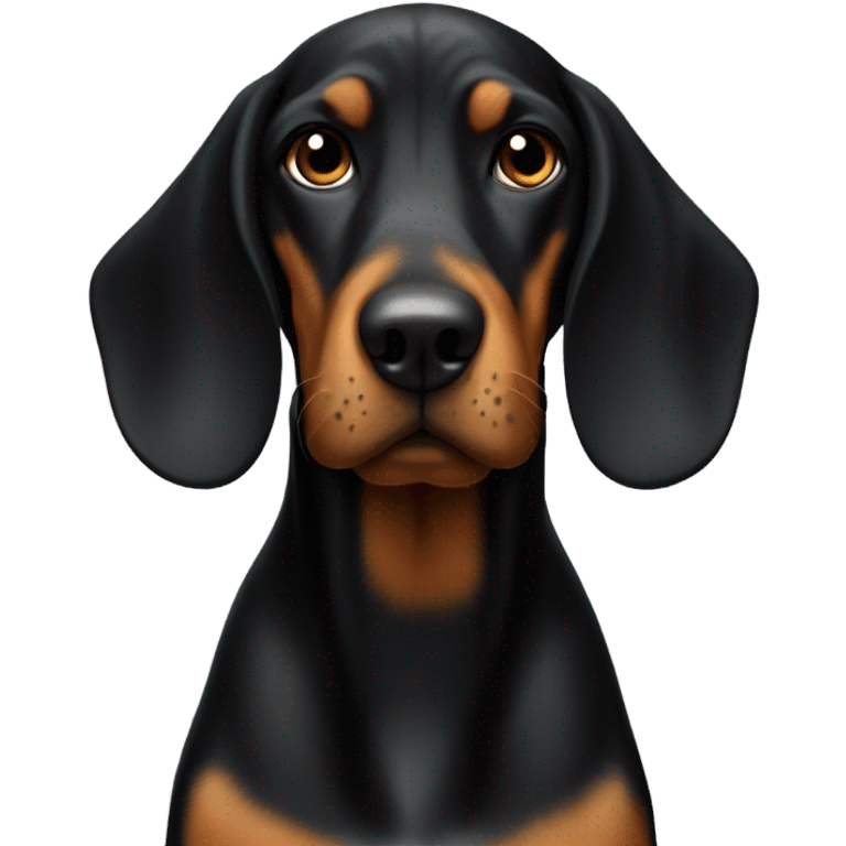 A black and tan hound with a floppy face emoji