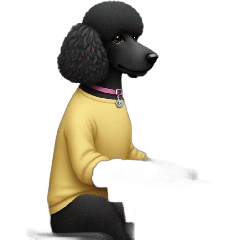 Black poodle sitting at computer emoji