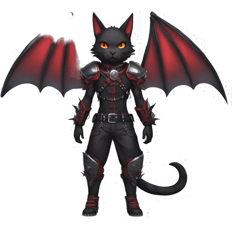 cool edgy black punk red ethereal fantasy nargacuga-bat-cat-Fakemon collar harness full body emoji