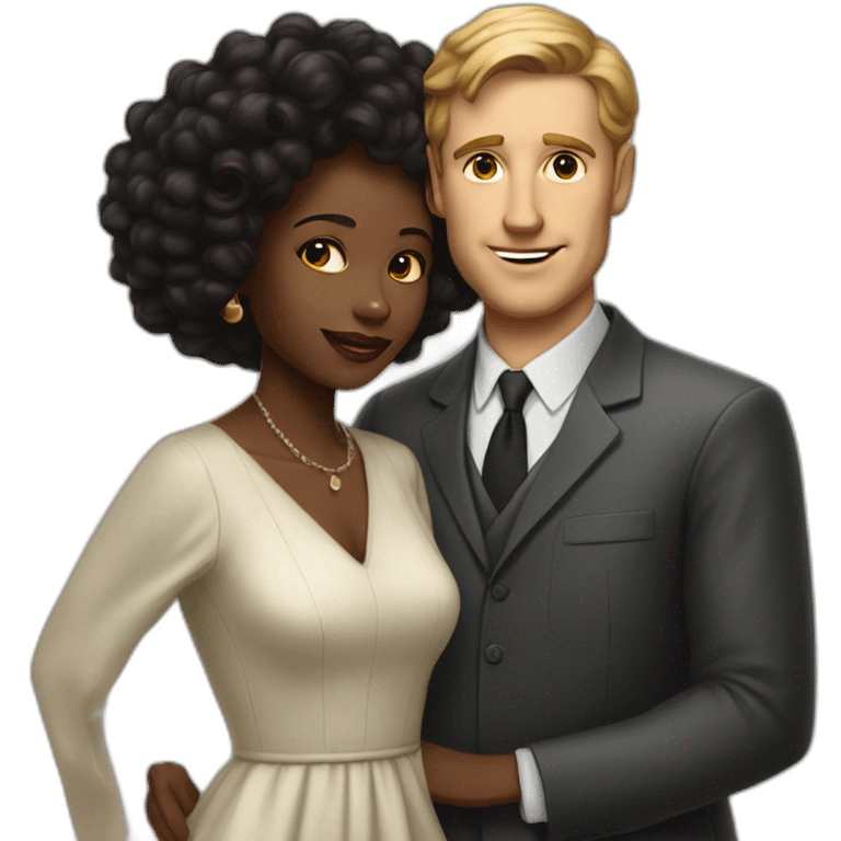 white man in late 50ties in love with younger black woman emoji