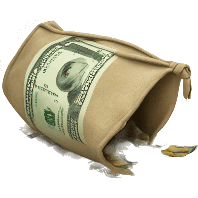 fallen money bag that is spilling money out from the bag emoji