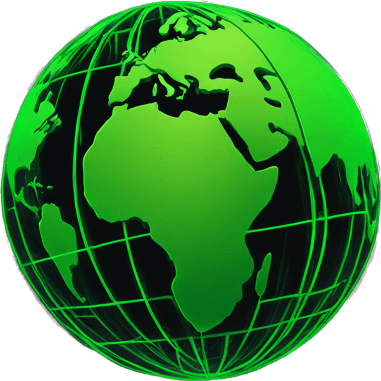 imagine a neon green globe with lines in the shape of a sphere with a black background emoji