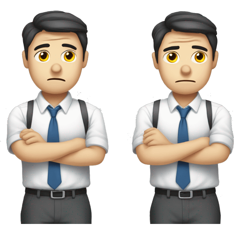 Crooked back and shoulders, Korean office worker male, tired and sad expression, body showing out emoji