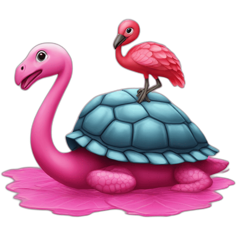 Tortue sur un flamand rose emoji