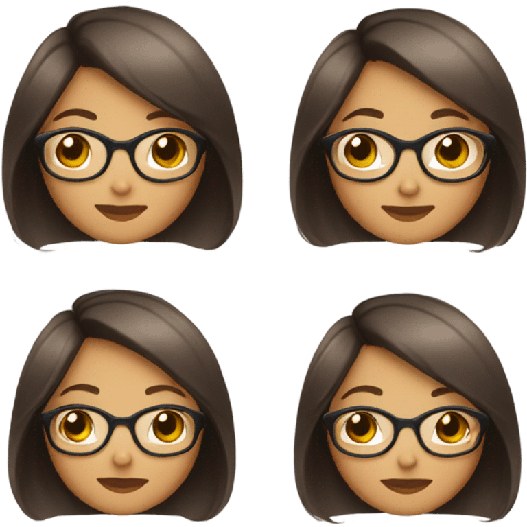 Girl with Longbob dark Brown Hair and highlights in front of the hair and she wears glasses emoji