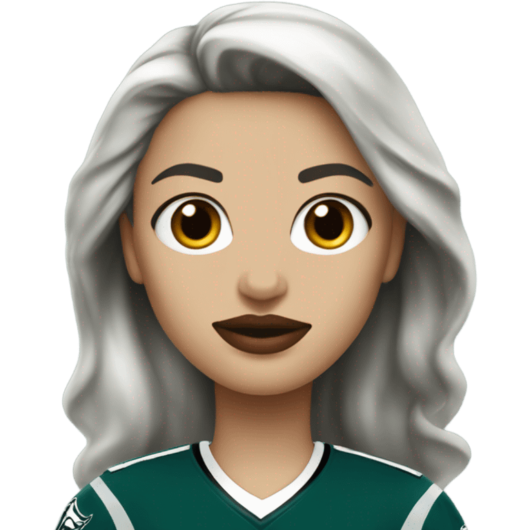  White female dark hair red lips wearing Philadelphia Eagles jersey emoji