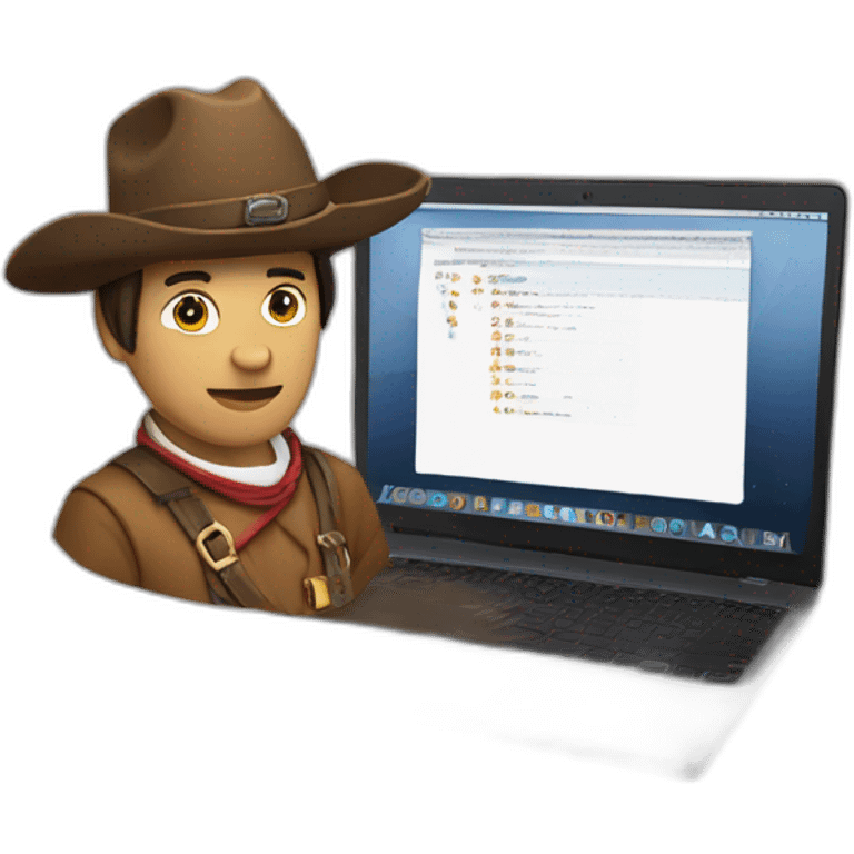 gaucho but not wearing a hat, mounted on a horse writing code on a laptop emoji